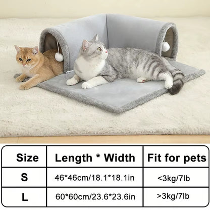 Cozy Cat Bed with Tunnel for Indoor Cats Multifunctional Cat Activities Tunnel Bed with Hanging Balls Cat Bed with Tunnel