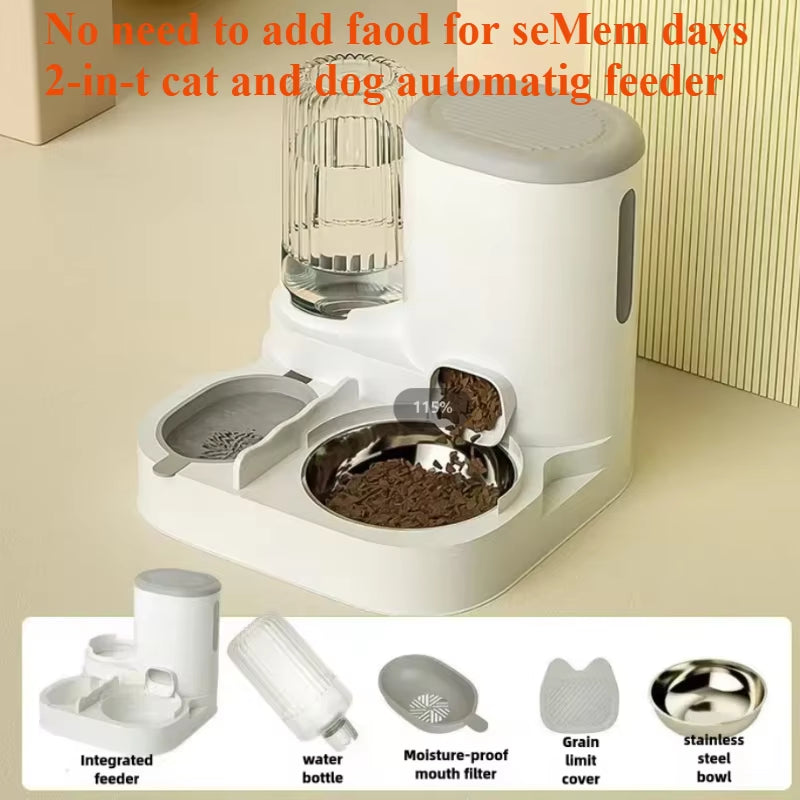 Automatic Pet Feeder and Water Dispenser for Cats and Dogs, Integrated Food and Water Bowl